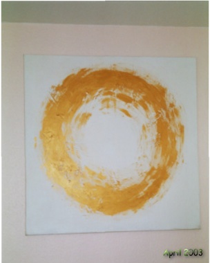 Das Bild soll einerseits Ruhe ausdrücken, andererseits haben wir es für den Metall-Bereich unserer Wohnung (Feng Shui) gemalt, 100x100
